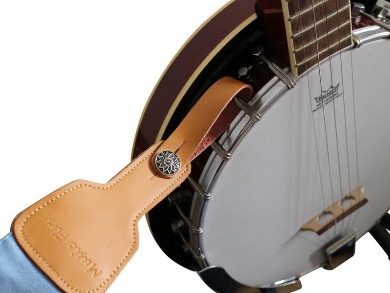 MUSIC FIRST Original Design, 2 inch width (5cm), Colorful Meshbelt & Genuine Leather Delux Banjo Strap, With 2 pieces of MUSIC FIRST Leather Strap Locker. (Blue Country Style) - Image 3